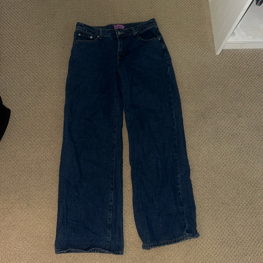 Edikted dark wash low rise baggy jeans